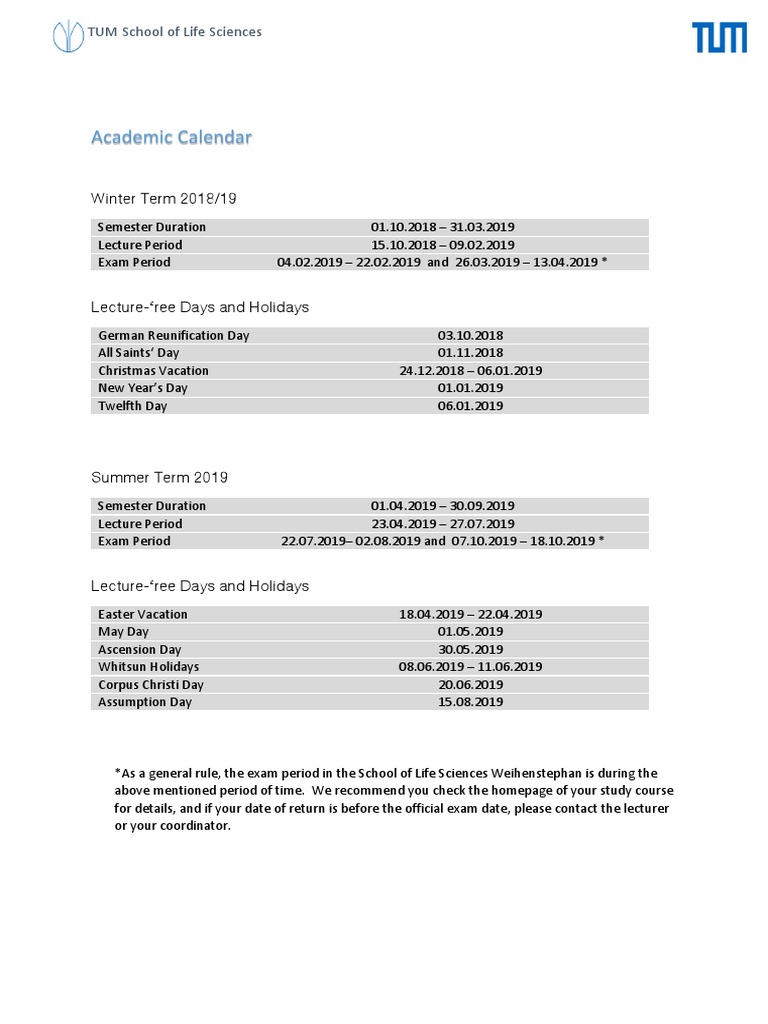 Academic Calendar 2018 19 PDF