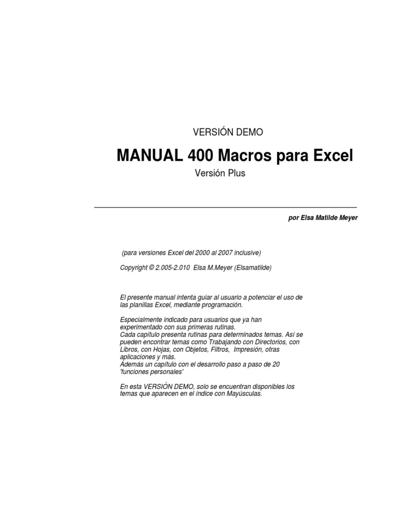 MANUAL 400 Macros para Excel PDF | PDF | Archivo de computadora | Macro ...