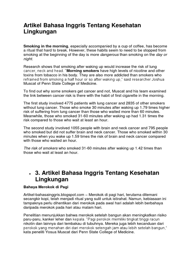 Artikel Bahasa Inggris Tentang Kesehatan Lingkungan Cigarette Smoking