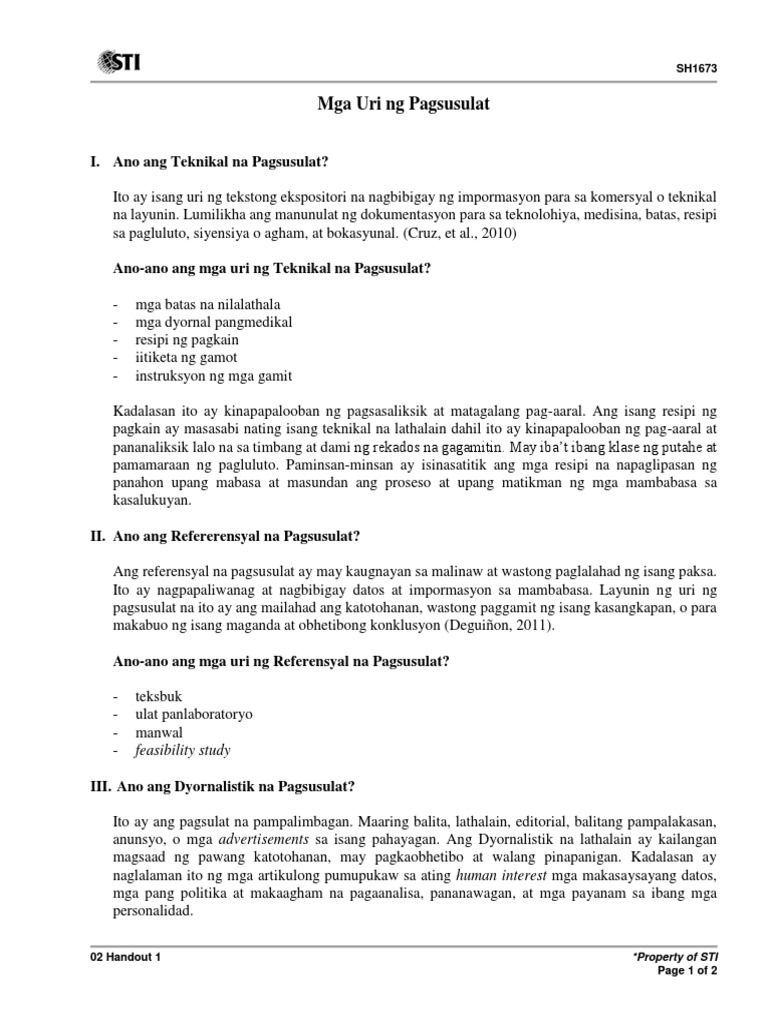 Halimbawa Ng Teknikal Na Pagsulat At Referensyal Na Pagsulat