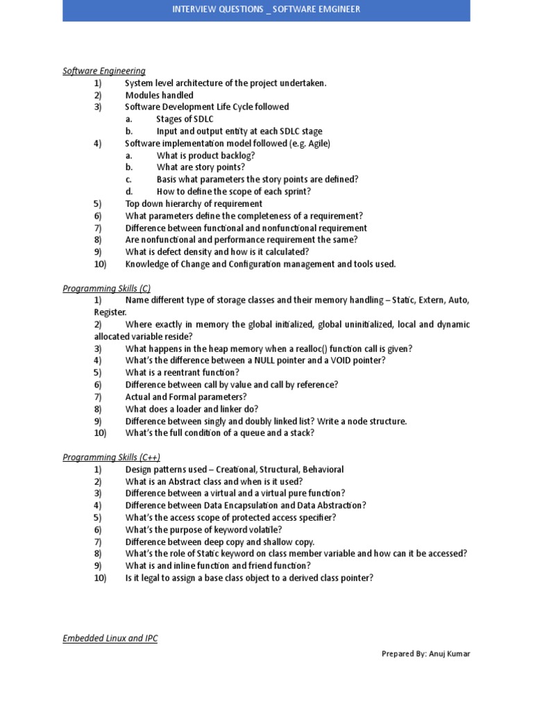 Software Engineer Internship Questions | PDF | Parameter (Computer ...