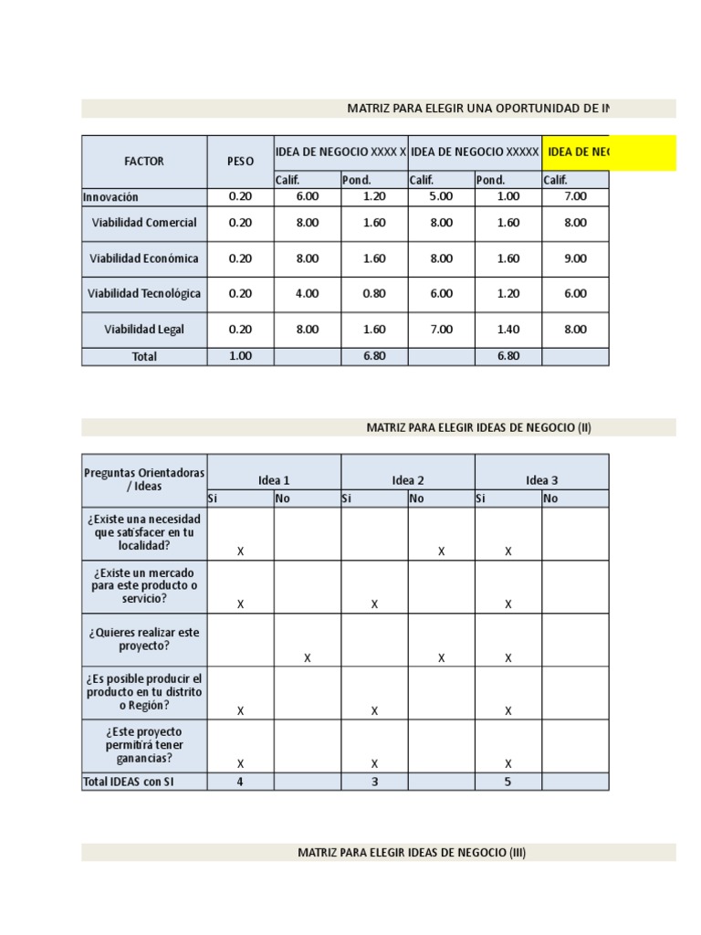 Matrices Idea Negocio | PDF | Ciencias económicas | Economias