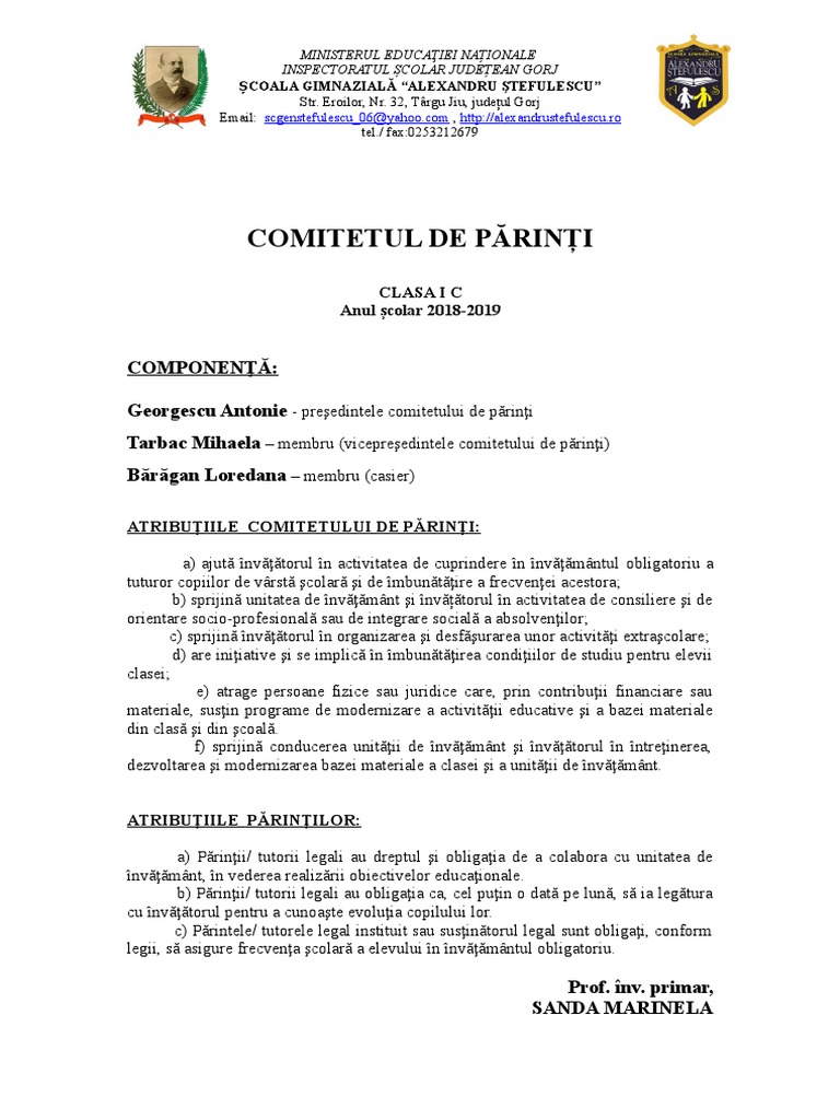 Atributii Ale Comitetului de Parinti | PDF