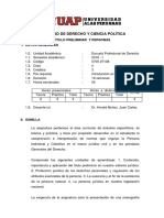 Facultad de Derecho Y Ciencia Política: Título Preliminar Y Personas I. Datos Generales