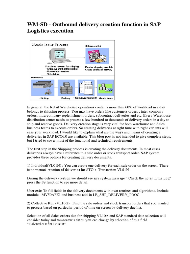 SAP Outbound Delivery Creation Guide | PDF | Warehouse | Areas Of ...