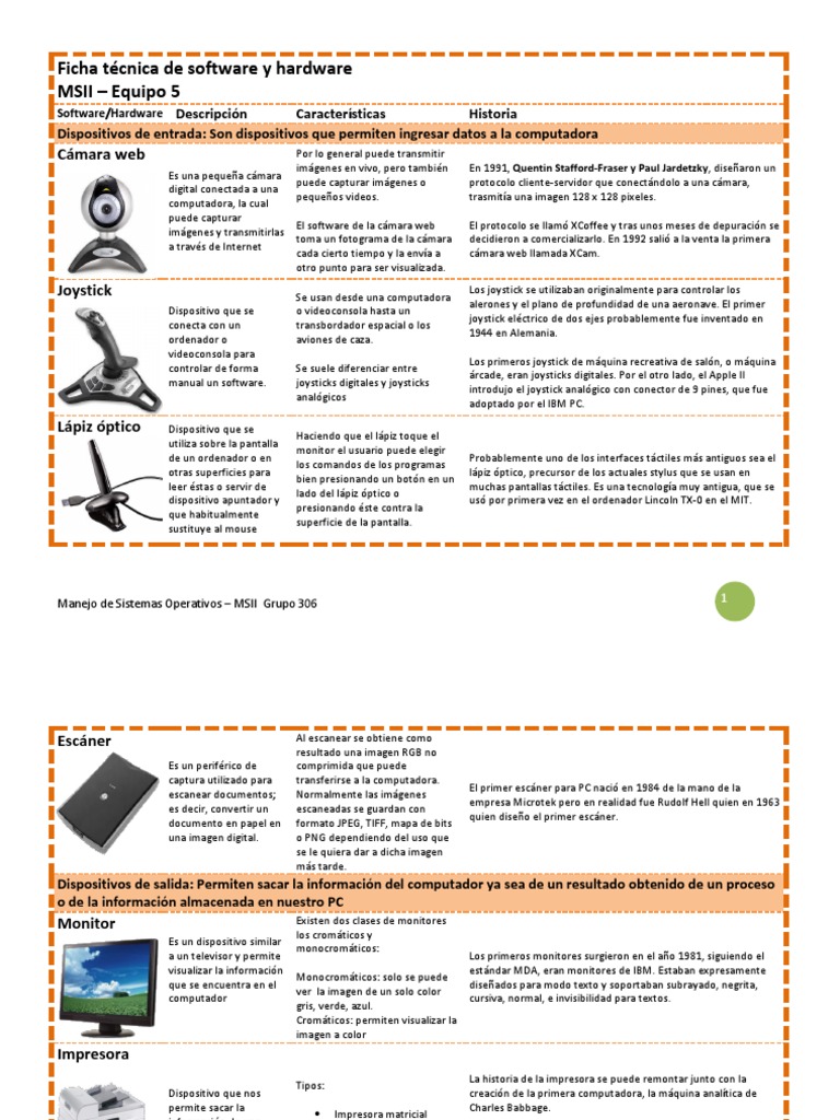 Ficha Tecnica de Software y Hardware | PDF | Almacenamiento de datos de ...