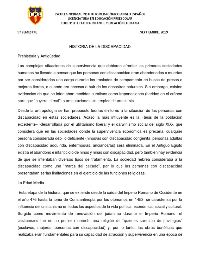 Historia de la Discapacidad: Evolución y Contexto | PDF | Invalidez ...