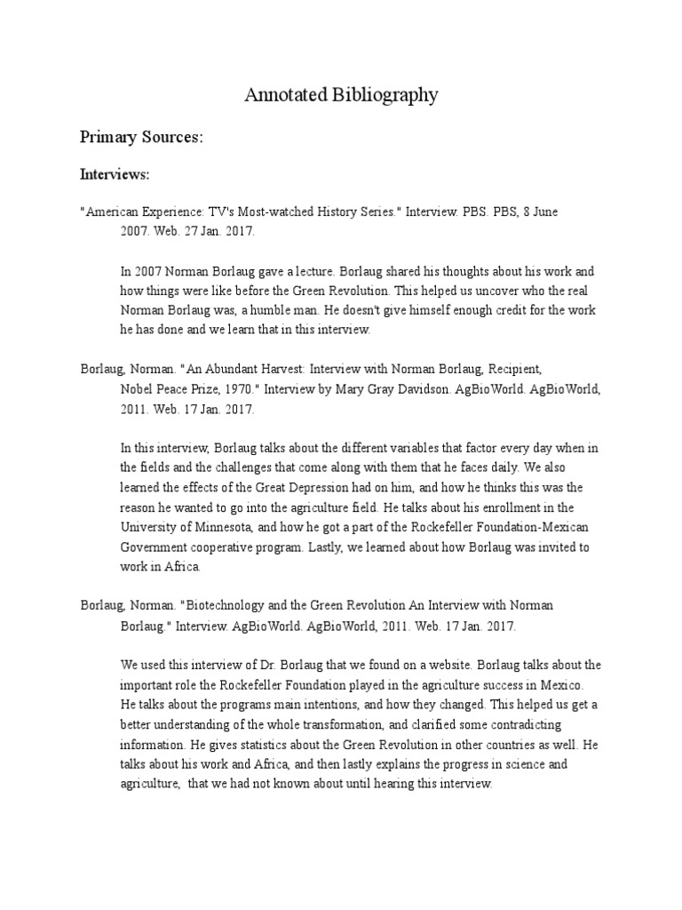 Annotated Bibliography: Primary Sources | PDF | Green Revolution