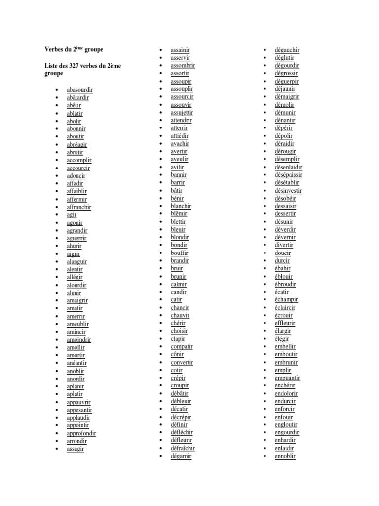 Liste Des Verbes Du 2eme Groupe Pdf