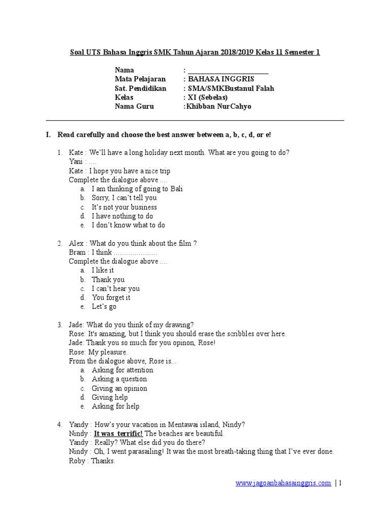 ➤ 17 contoh soal un bahasa inggris smk dan kunci jawaban onlen pics
