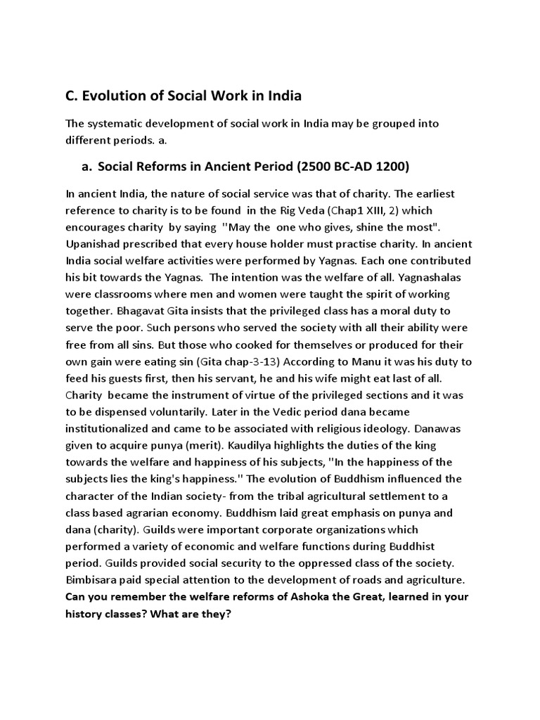 Evolution of Social Work in India | PDF | Welfare | Vedas