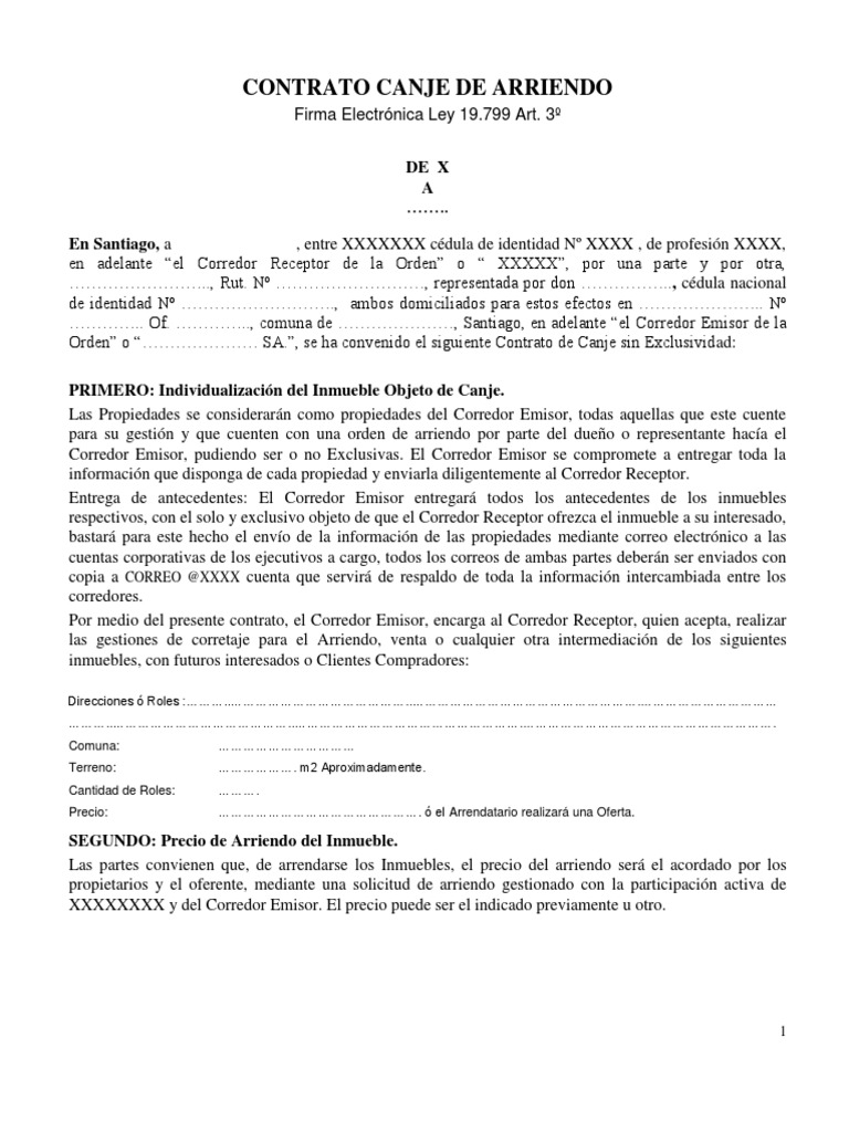 Contrato Modelo Canje De Arriendo Pdf Alquiler Gobierno