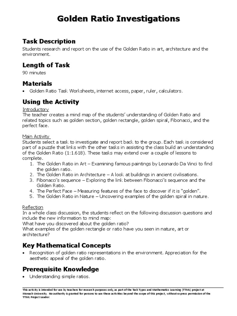Tt Golden Ratio Pdf Ratio Cognition
