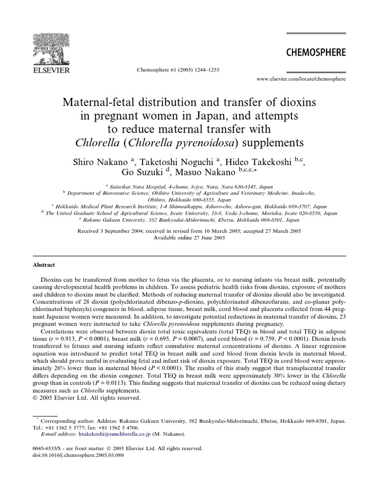 MaternalFetal Distribution and Transfer of Dioxins in Pregnant Women