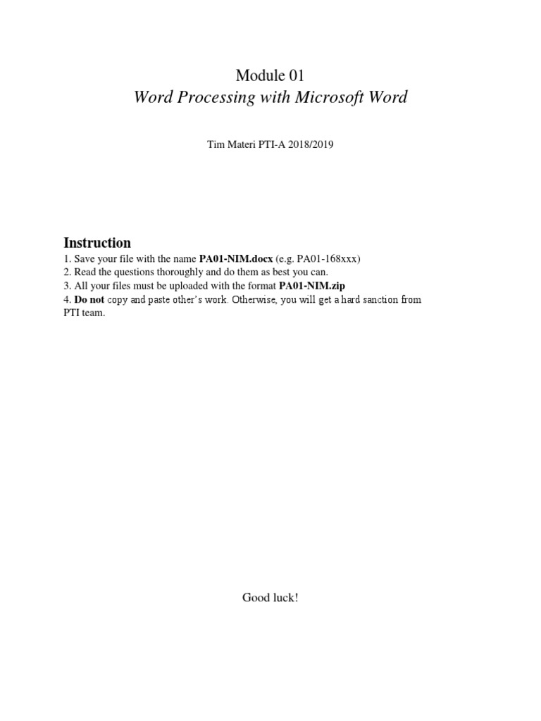 Word Processing With Microsoft Word: Instruction | PDF | Information ...