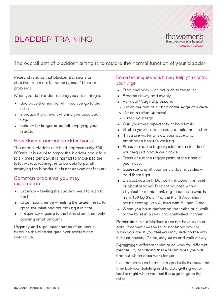 Bladder Training PDF Urinary Incontinence Medical Specialties