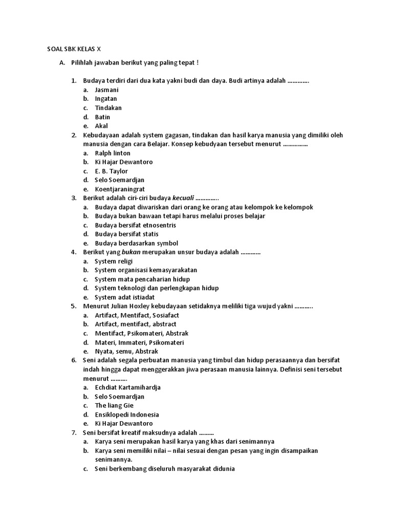 Soal Sbk Kelas X