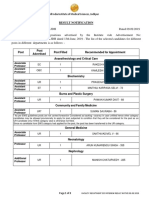 Result Notification: Post Post Advertised Post Filled Recommended For Appointment Anaesthesiology and Critical Care