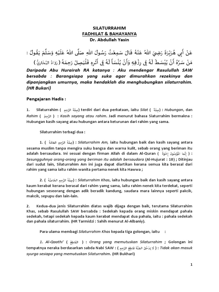 001 Silaturrahim Fadhilat Dan Bahayanya Pdf