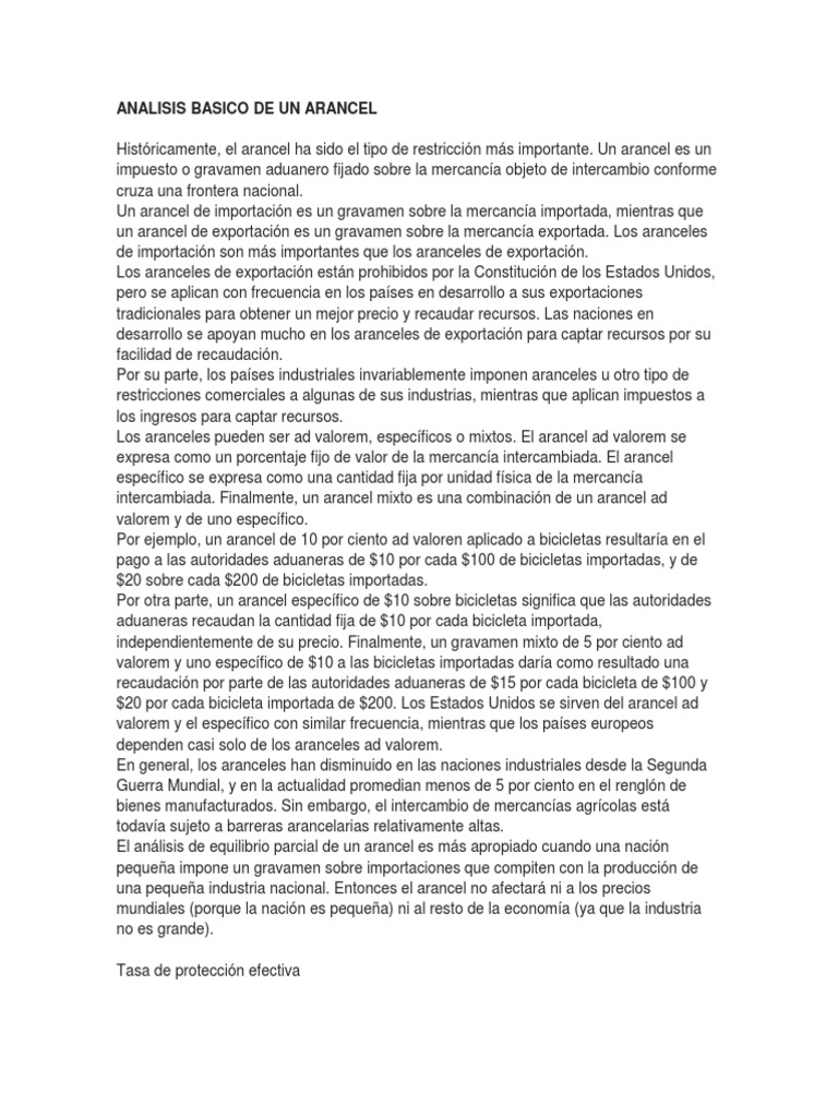 Análisis de Aranceles y sus Efectos | PDF | Arancel | Teoría del ...
