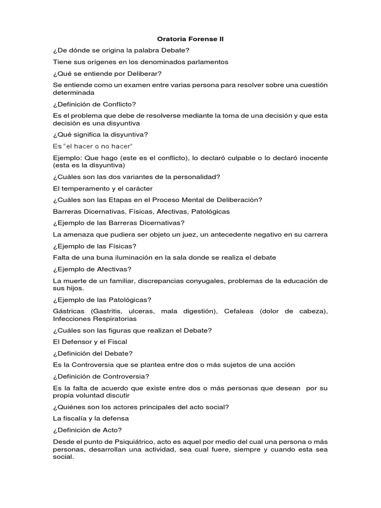 Preguntas de Oratoria Forense | PDF | Cognición | Sicología