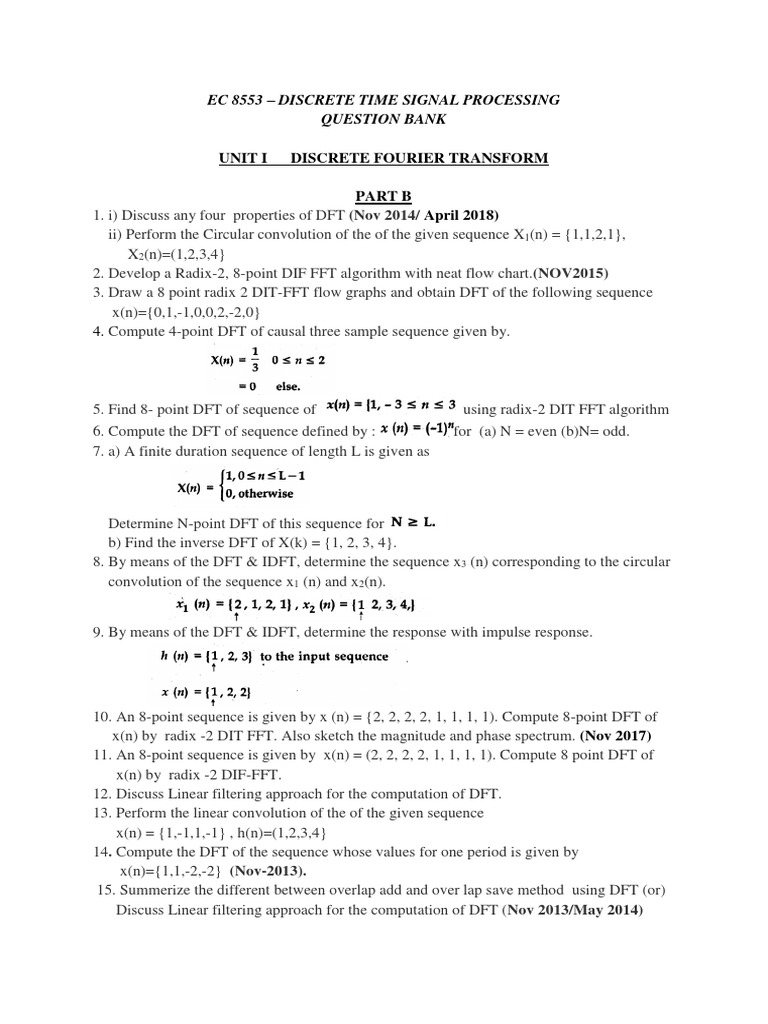 Unit I Discrete Fourier Transform Part B April 2018) Ec 8553