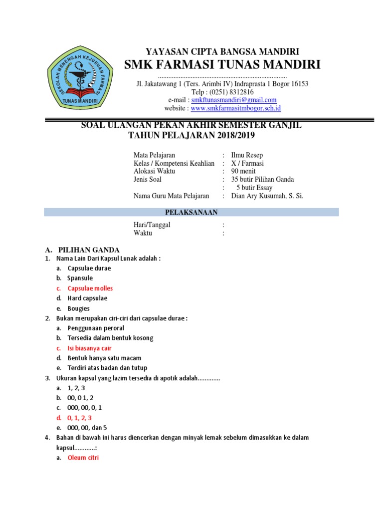 Contoh Soal Tes Masuk Smk Farmasi Asik Belajar