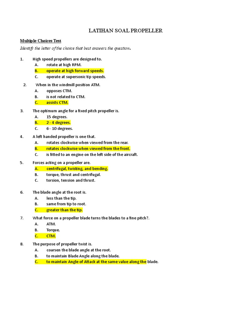 Latihan Soal Propeller Identify The Letter of The Choice That Best