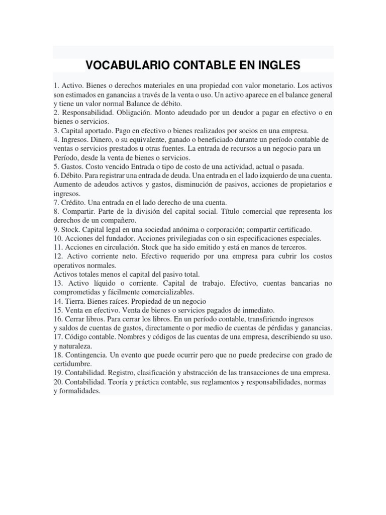 Vocabulario Contable en Inglés | PDF