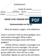 Reading Level: Name: - Grade & Section - Speed: - Minutes Score: - Level: - Level