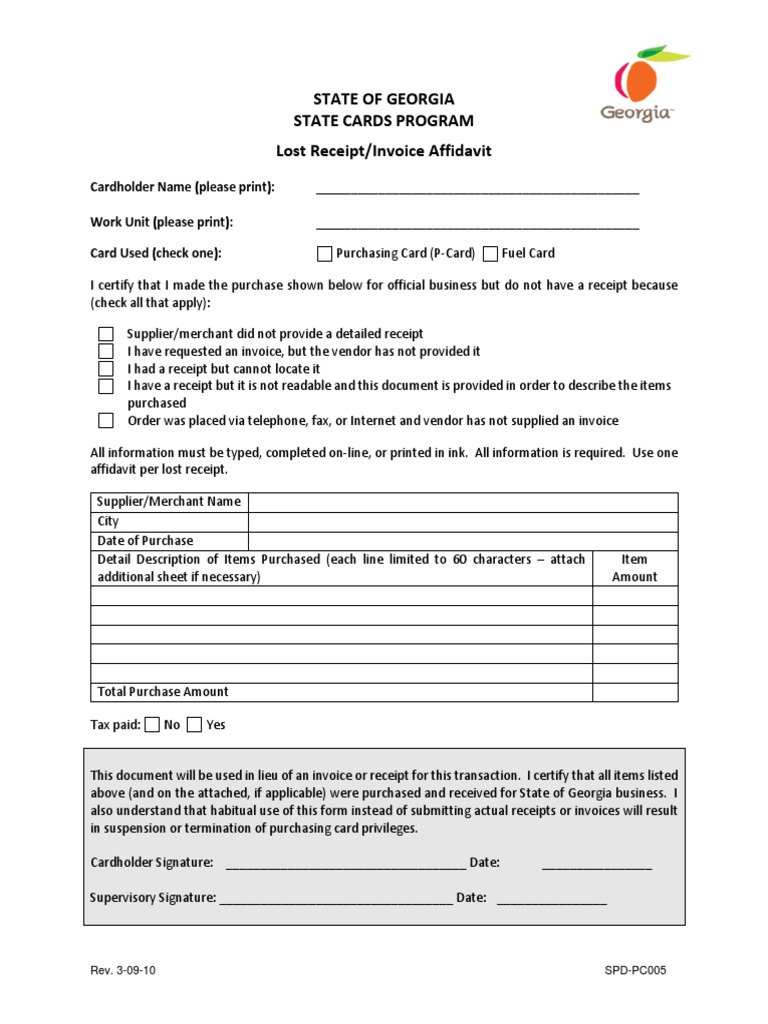 Georgia State Card Affidavit | PDF | Finance & Money Management