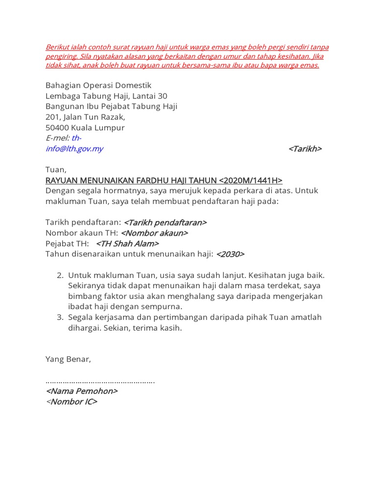 Contoh Surat Rayuan Haji Warga Emas Pdf