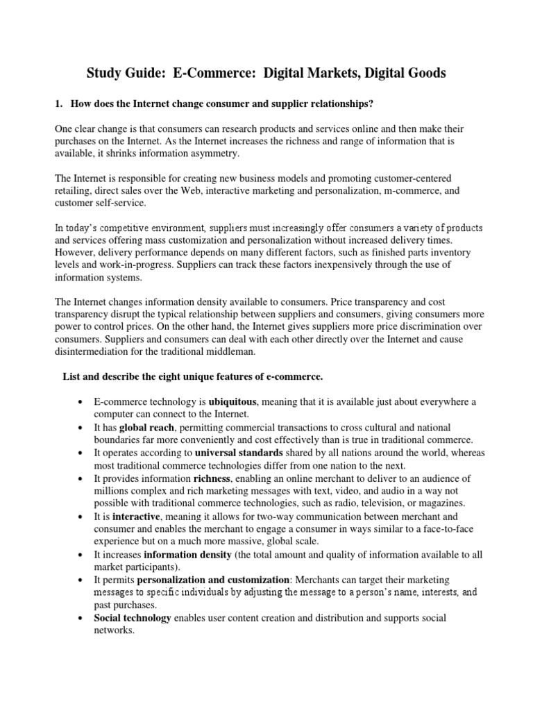 E-Commerce Study Guide: Digital Markets | PDF | E Commerce | Internet