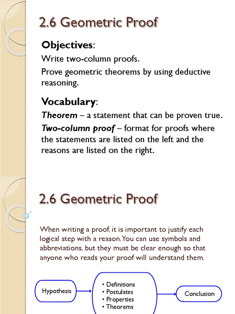 2.6 Geometric Proof: Objectives | PDF
