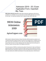 NIOS Online Admission 2019 - 20 - Exam Registration, Application Form, Important Dates, Eligibility, Fees