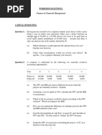 Capital Budgeting: Workshop Questions: Finance & Financial Management