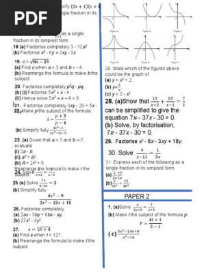 Algebric Expressions And Manipulations Pdf Factorization Equations