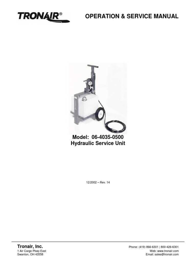 Operation and Maintenance Manual for the Tronair 0640350500 Hydraulic