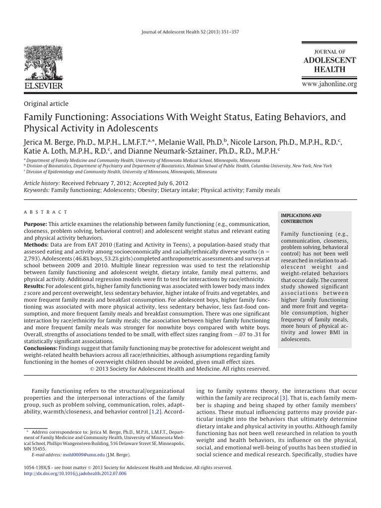 Family Functioning and Adolescent Health | PDF | Body Mass Index ...