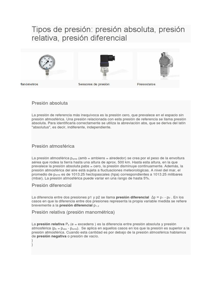 Tipos de Presion | PDF | Medida de presión | Presión