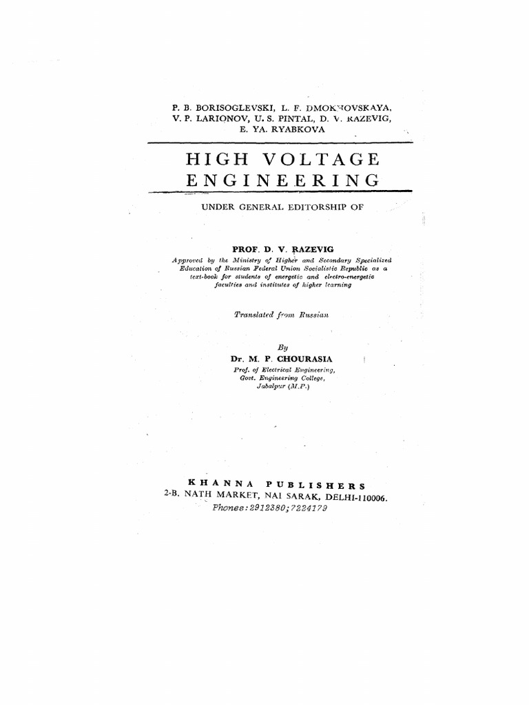 High Voltage Engineering Prof D V Razevig PDF Lightning