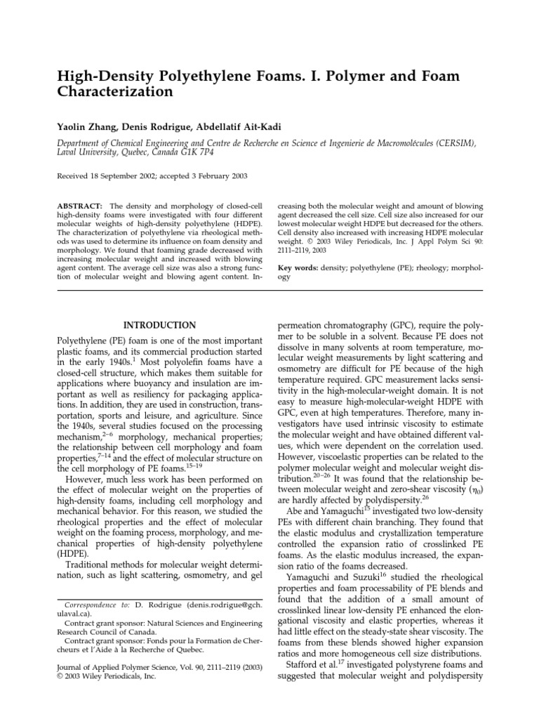 High-Density Polyethylene Foams. I. Poly PDF | PDF | Polyethylene ...