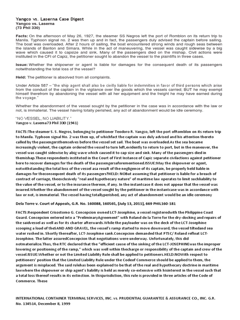 Transpo Case Digest | PDF | Marine Salvage | Bill Of Lading