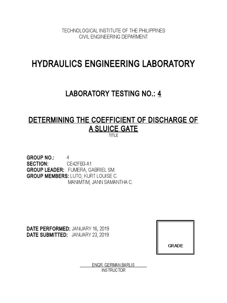Hydraulics Engineering Laboratory | PDF | Discharge (Hydrology ...