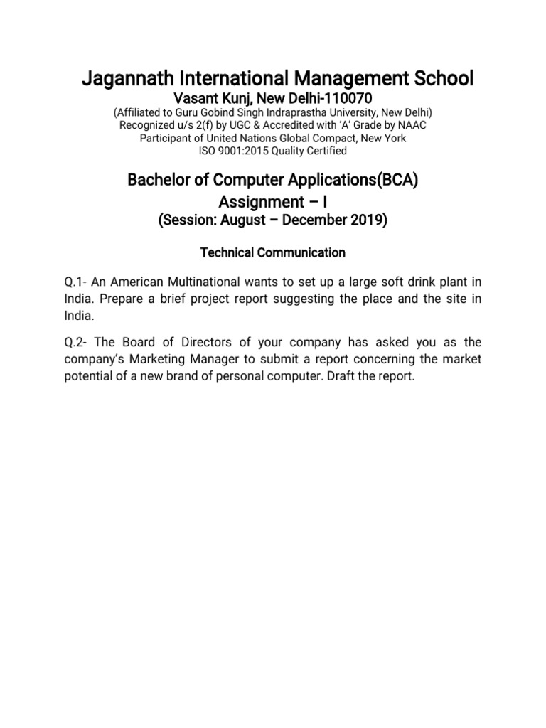 BCA Assignment on Project Reports | PDF