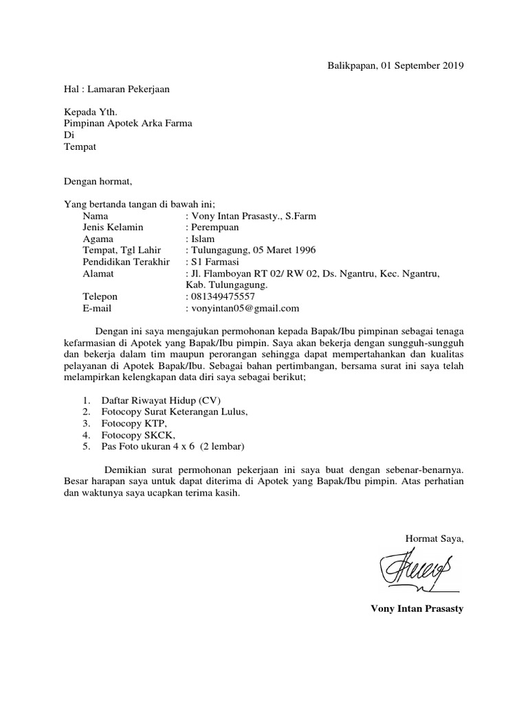 Download 74+ Contoh Surat Lamaran Kerja Farmasi Gratis