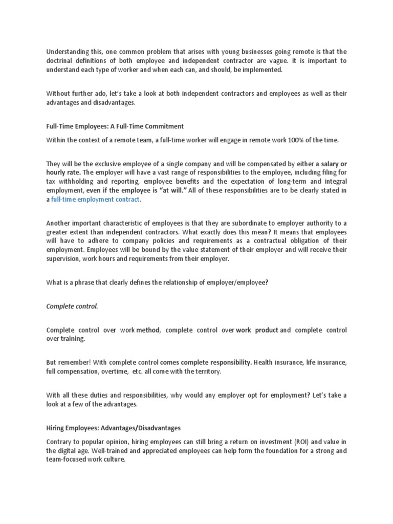 Employees vs. Contractors: Key Differences | PDF | Independent ...