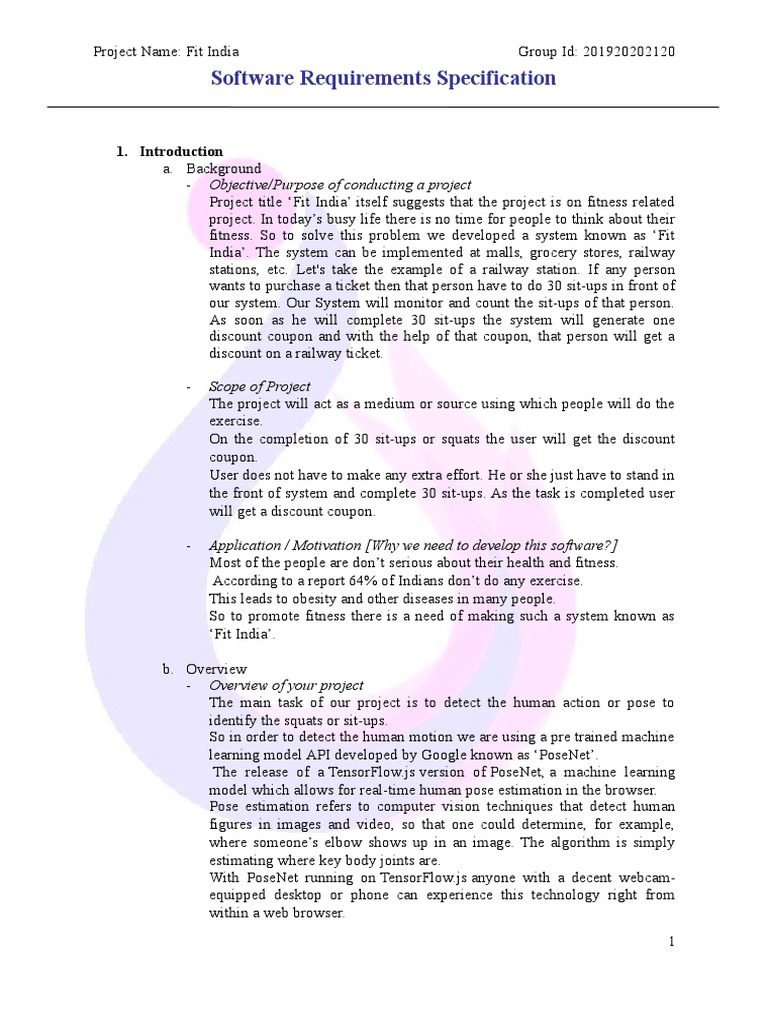 Software Requirements Specification Format Fit India Mini Project | PDF ...