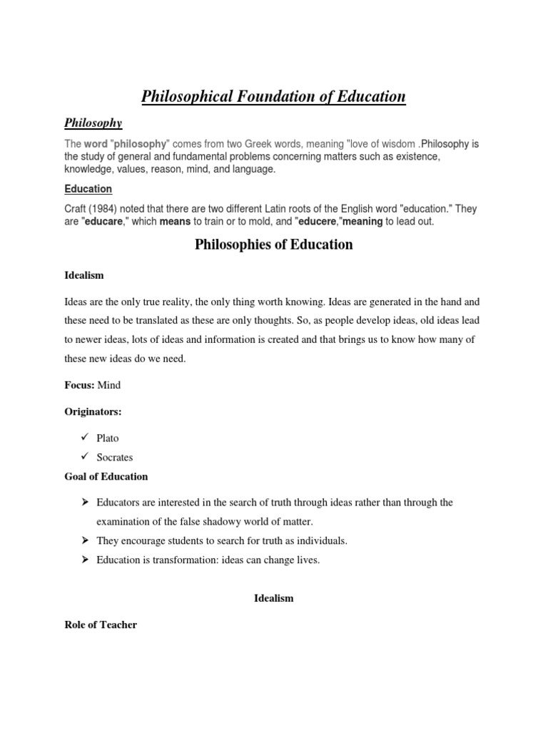 Philosophical Foundation of Education Philosophy PDF Philosophy Of