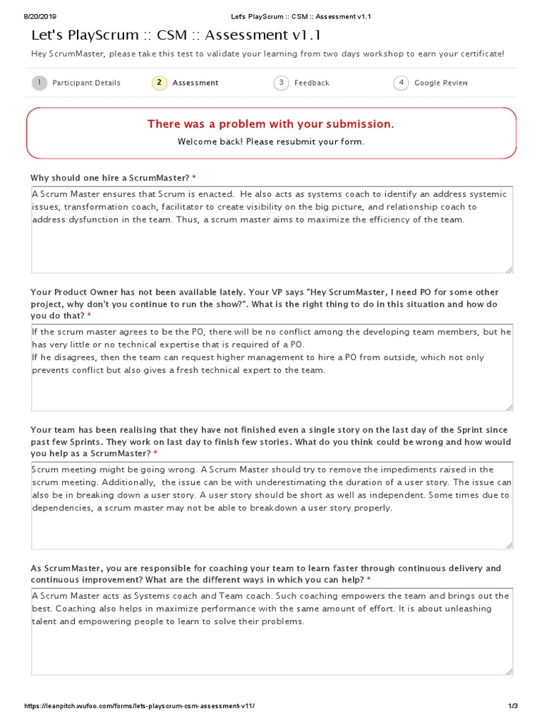 Let's PlayScrum - CSM - Assessment v1.1 | PDF | Scrum (Software ...